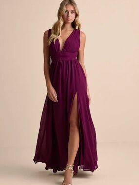 Lulus Heavenly Hues Plum Purple Chiffon Maxi Dress - Size L